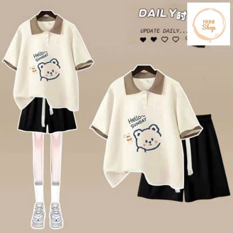 Tổng Hợp Sét Bộ  Cộc Mùa Hè Quần Đùi Trơn Su + Mix kèm Áo Thun Polo Có Cổ bẻ Học Sinh Form Rộng Tay Lỡ