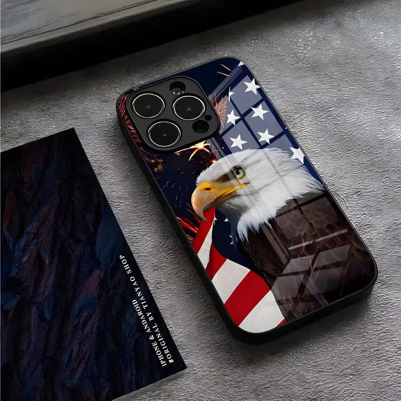 BK-1 Mỹ Cờ Đại Bàng Ốp Lưng Điện Thoại IPhone 13 Pro Max 14 16 Plus 12 Mini 11 17.35 X XR XS 8 7 Plus SE Kính Cường Lực