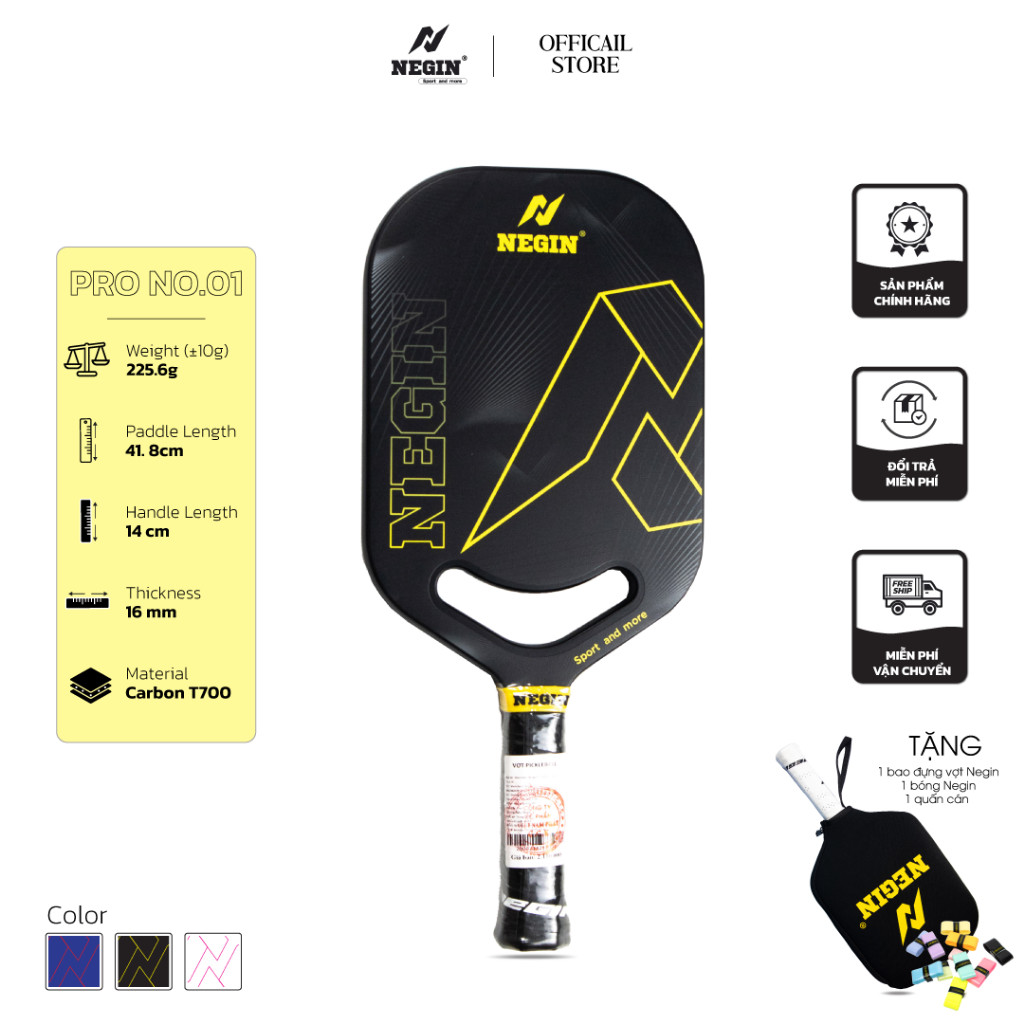 Vợt Pickleball paddle Negin Cacbon No.01 PRO chính hãng Có Trợ Lực Nhẹ ...