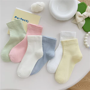 Vớ tất cổ trung nam nữ trơn màu pastel Hàn Quốc