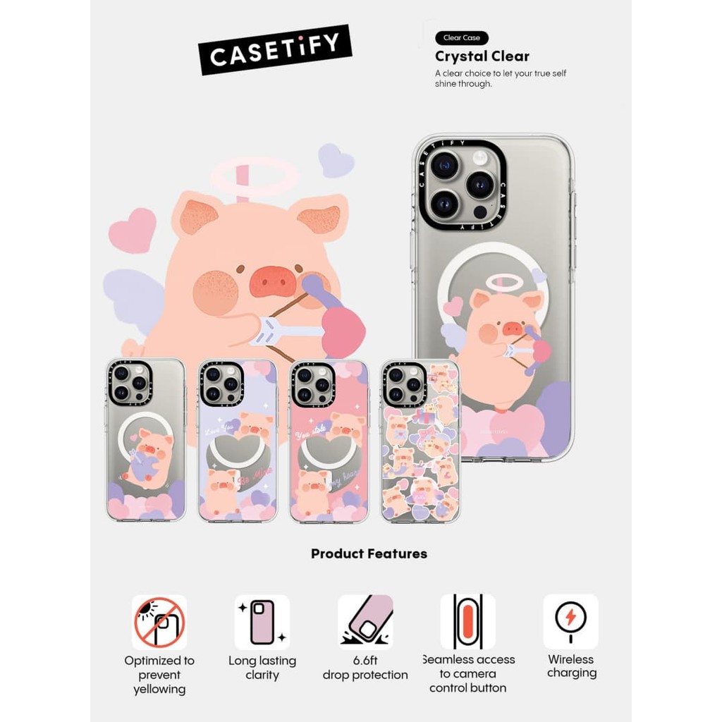 Casetify X Lulu The Piggy Impact Vỏ hút từ tính trong suốt cho iPhone 16 / 15 / 14 / 13 Pro Max | Mặt sau Acrylic bảo vệ quân sự với bao bì cao cấp