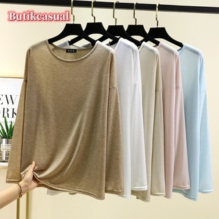 Phụ Nữ Chống Nắng Dài Tay Áo Thun Xuân Hè Tencel Rời size Lớn Cổ Tròn Áo