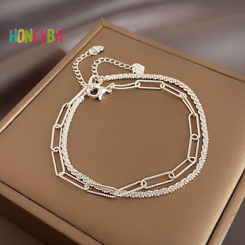 < Honeyba > 1 / 2 Chiếc Vòng Tay Lấp Lánh Màu Bạc Thời Trang Mới Tinh Tế Đơn Giản Nữ Vòng Tay Có Thể Điều Chỉnh Lắc Tay Phụ Kiện Trang Sức Thời Trang Mỹ