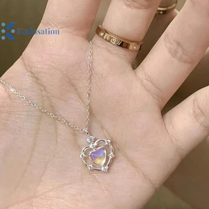 Kudosation Moonstone Neon Vòng Cổ Trái Tim Rỗng Nữ Nhẹ Sang Trọng Thiết Kế Cao Cấp Cảm Giác Tính Khí Vòng Cổ Đơn Giản Trang Sức Dự Tiệc Quà Tặng
