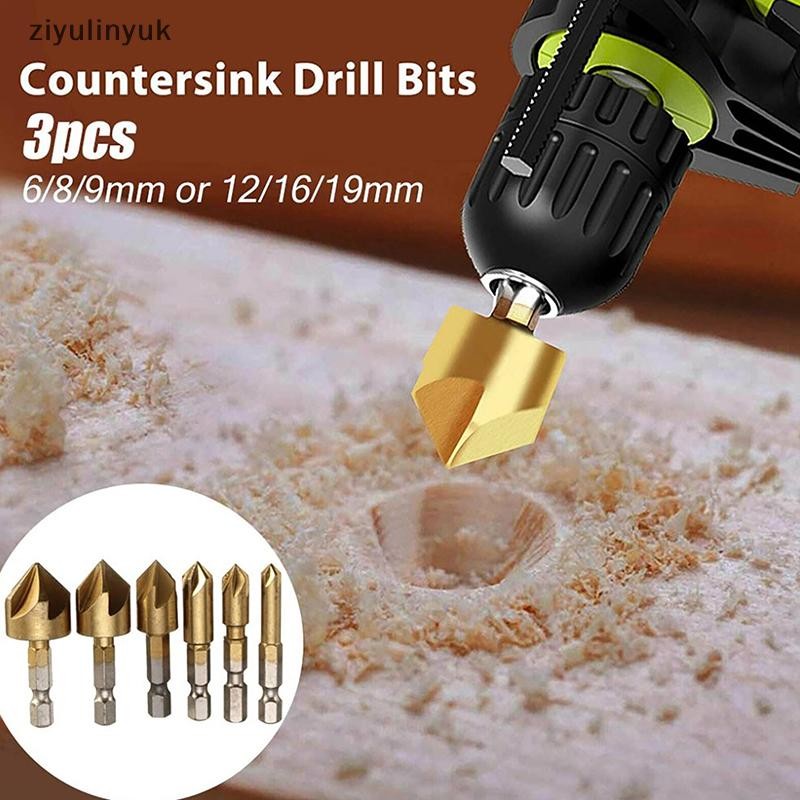 Ziyulinyuk 3 Bộ 12 / 16 / 19mm Bộ Mũi Khoan Khoan Khoan Khoan Cho Gỗ Kim Loại Thay Đổi Nhanh Mũi Khoan Dụng Cụ Chamfer Dụng Cụ Khoan EN