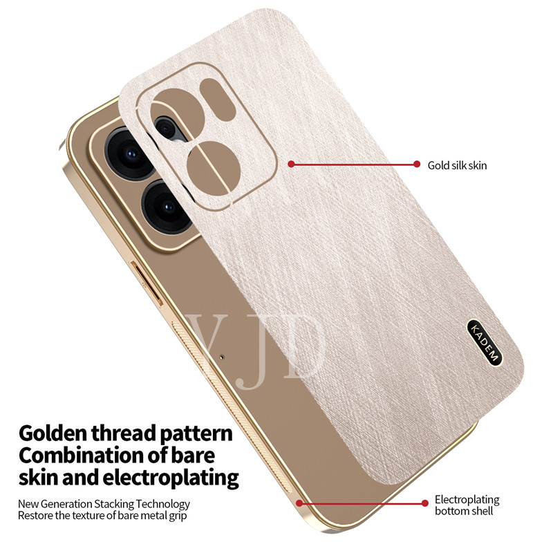 Ốp Lưng Cho OPPO Reno13F Gold Silk Skin TPU Khung Mạ Điện Chống Rơi Vỏ Điện Thoại