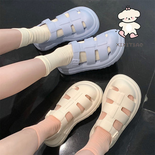 Xixitiao Sandal Nữ Kiểu La Mã Kiểu Dáng Thường Ngày Màu Trơn Mùa Hè Đế Dày Phong Cách Đi Biển
