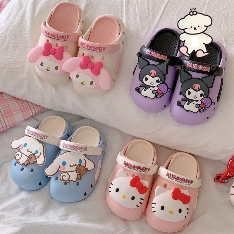 Xixitiao Sanrio Kuromi Ngọt Ngào Trẻ Em Bên Ngoài Mặc Quế Chó Nam Nữ Lỗ Giày Mùa Hè