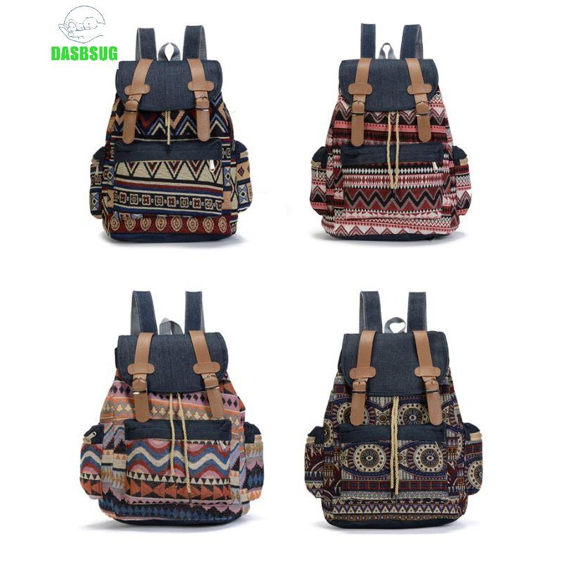 Dasbsug Nữ Canvas Vintinge Ba Lô Dân Tộc Ba Lô Bohemian Schoolbag