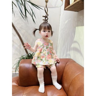 Set Đồ Bộ Sát Nách Bé Gái Họa Tiết Hoa Nơ Lưng 8-22kg