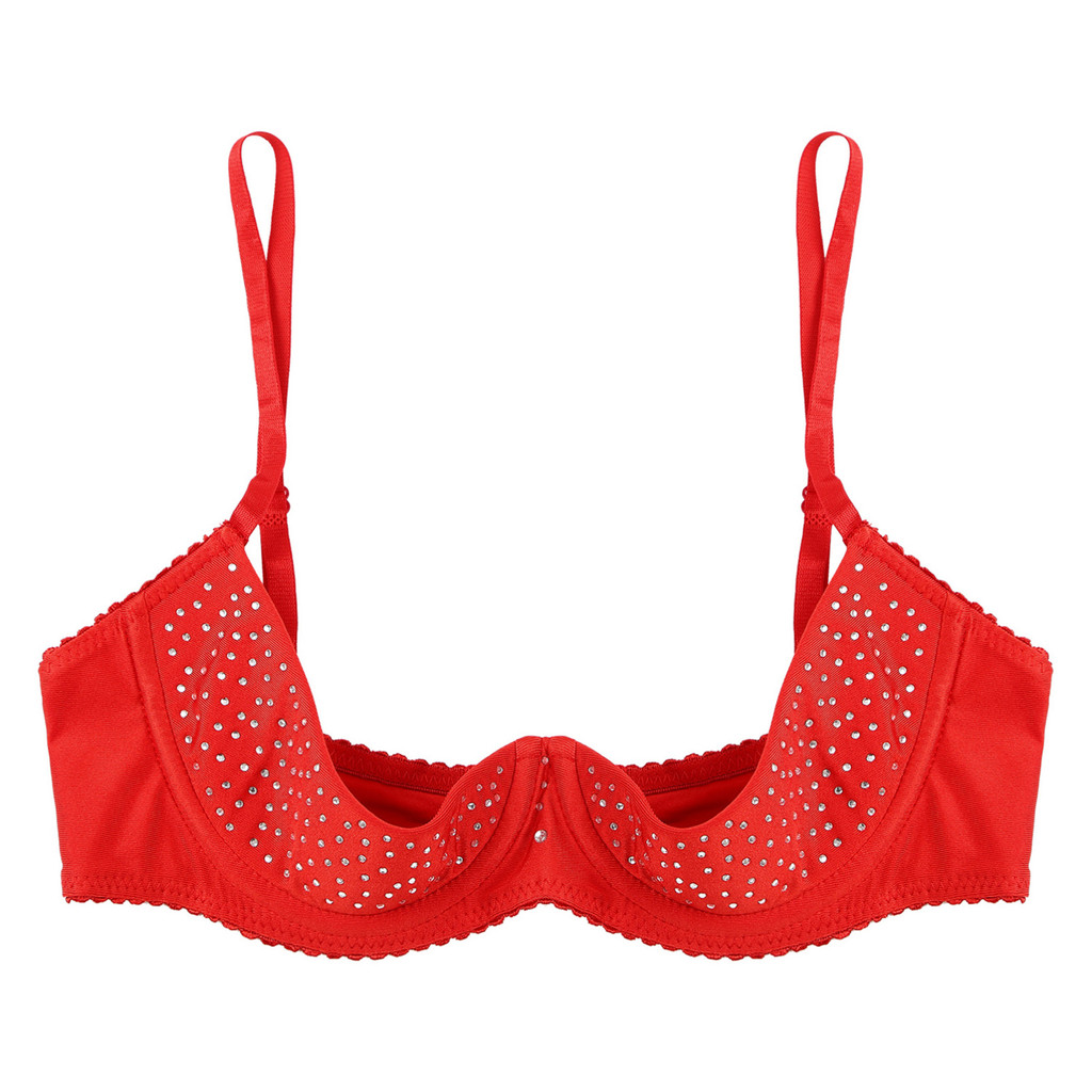 YOOJOO Nữ Lấp Lánh Kim Cương Giả Áo Ngực Quần Lót Có Thể Điều Chỉnh Spaghetti Dây Underwire Nửa Cốc Đẩy Lên Balconettes Quần Lót