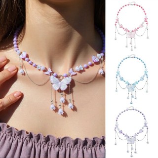 [Bo Ye] Vòng Cổ Nữ Trang Sức Cô Gái Nóng Đính Hạt Trái Tim Giả Ngọc Trai Bướm choker Niche y2k Dòng Chảy Vòng Cổ