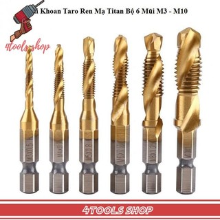 Bộ 6 mũi khoan taro ren mạ titan thép gió HSS cao cấp M3-M10