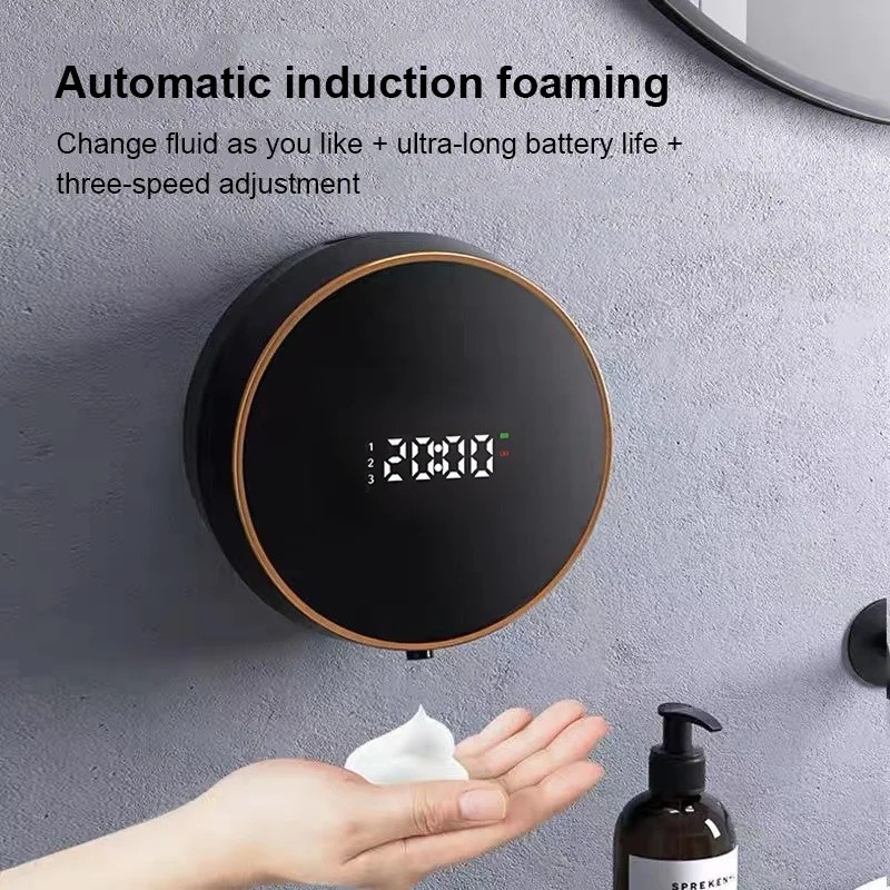Giá treo tường Hộp đựng xà phòng xốp tự động Màn hình hiển thị nhiệt độ LED Điện cảm biến hồng ngoại không chạm Máy tạo bọt Chất lỏng
