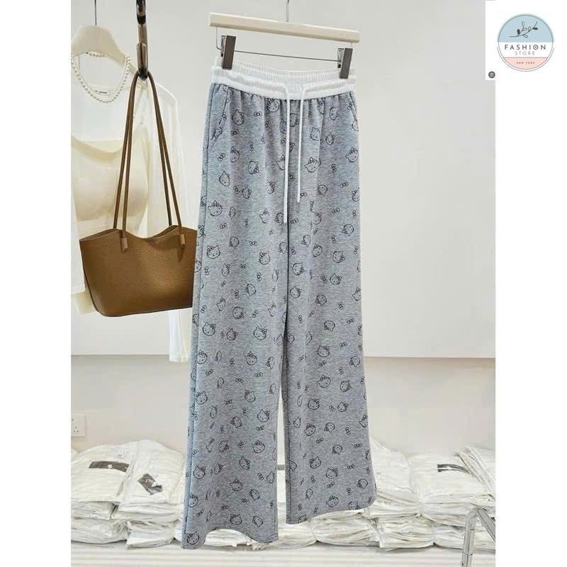 Sét bộ quần ống rộng hình Đầu Mèo + Mix Áo Phông mèo cute be form rộng tay lỡ-QUẦN ÁO 94