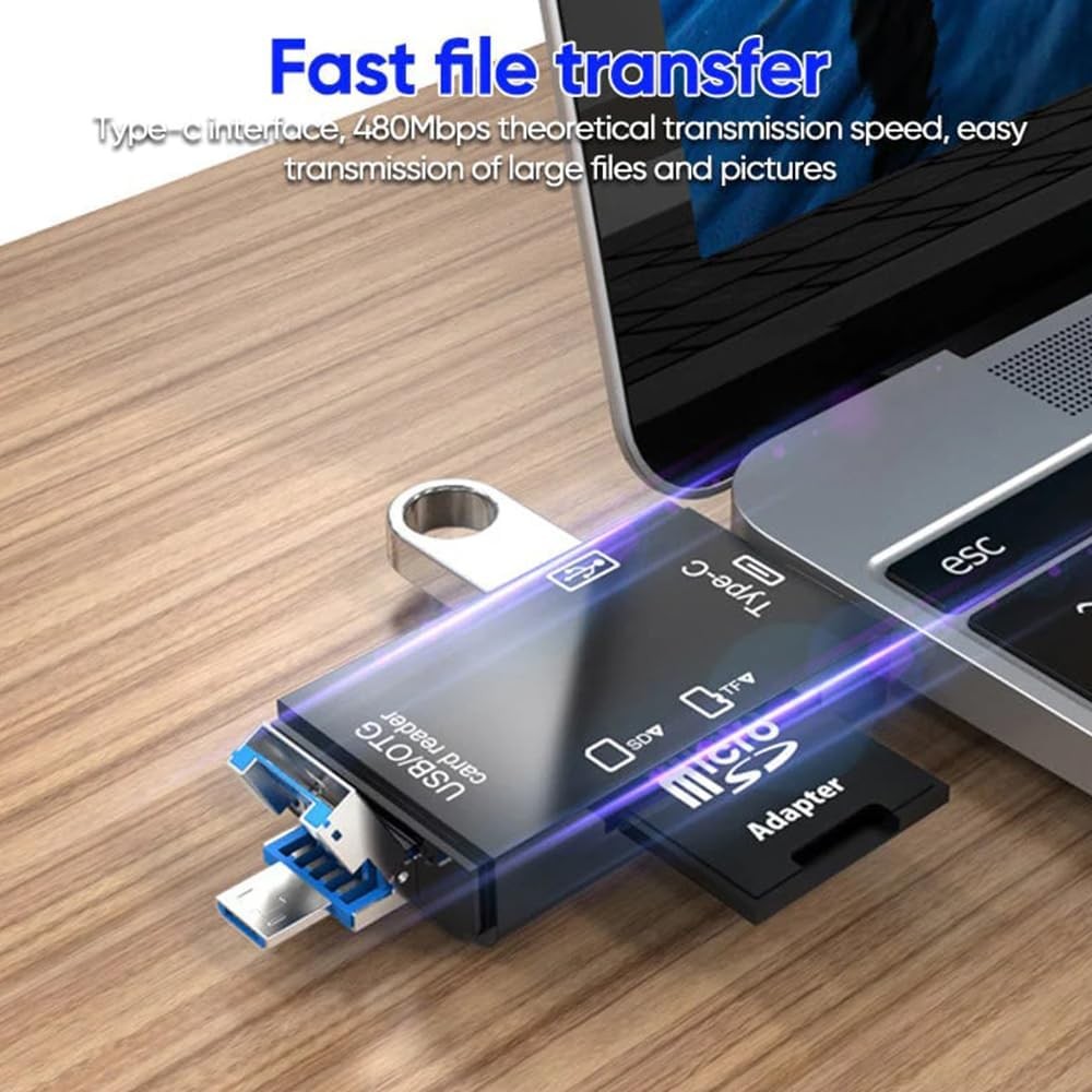 Ảnh Đầu đọc thẻ thông minh 6 trong 1, Bộ chuyển đổi thẻ đa năng USB đa năng tất cả trong 1 Hub mỏng Đọc phương tiện thông minh, Đầu đọc thẻ nhớ Đầu đọc thẻ đa năng, Truyền dữ liệu tốc độ cao 2
