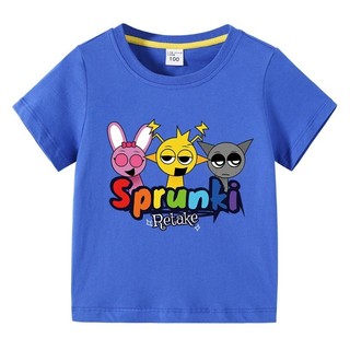 2025 Hoạt Hình Sprunki Áo Thun Cho Trẻ Em Tay Ngắn Bé Trai Bé Gái Mùa Hè Thường Ngày Tee Playwear Trang Phục
