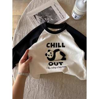 Áo thun dài tay cotton nguyên chất mới cho bé trai và bé gái mùa xuân, phối màu, áo hoạt hình cho trẻ em