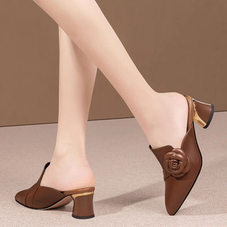 Giày sục cao gót đế vuông đính bông hoa thời trang hot trend KATI chất da cực sang chảnh - CG791
