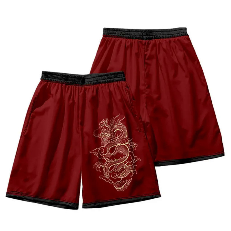 Quần short đi biển in hình rồng Trung Quốc mùa hè Quần thể thao Bermuda Quần short thể thao thời trang