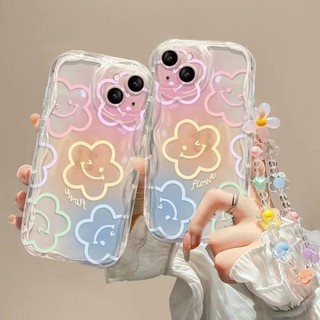 Ốp Lưng Dây Đeo Cổ Tay Hoa Cười Cho Samsung Galaxy A13 A53 A33 A73 A23 A05 A54 A14 A34 A35 A24 A05 A05S A15 A55 A72 Ốp Điện Thoại Viền Cong In 3D