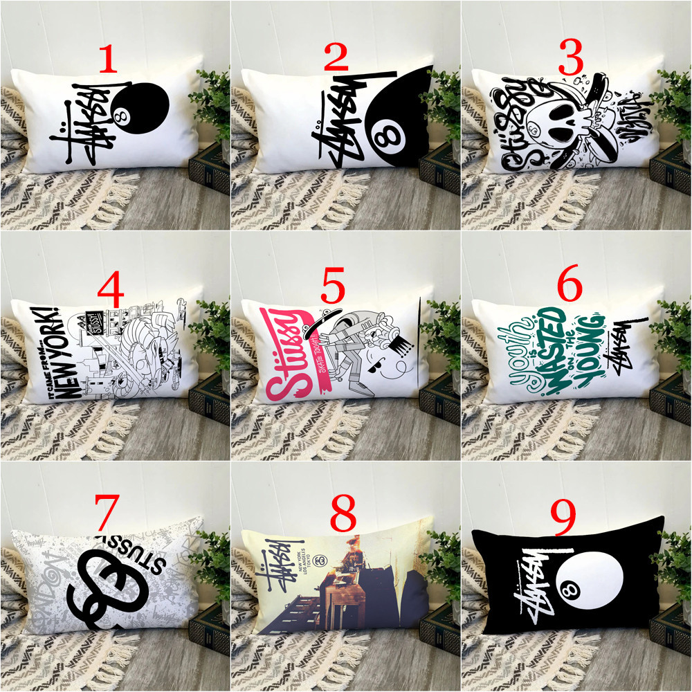 Art Stussy Logo Vỏ Gối Hình Chữ Nhật In Hình Một Mặt Đệm Polyester Trang Trí Nhà Cửa Món Quà Tốt Nhất (Không Có Lõi)