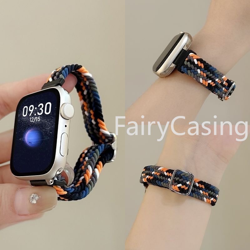 Vòng bện cầu vồng Silm nylon cho Apple watch S11 Dây đeo Ultra 2 49mm 44mm 40mm 45mm 41mm 42mm 38mm Vòng đeo tay đàn hồi Solo cho iWatch series 9 8 7 se 3 6 Band