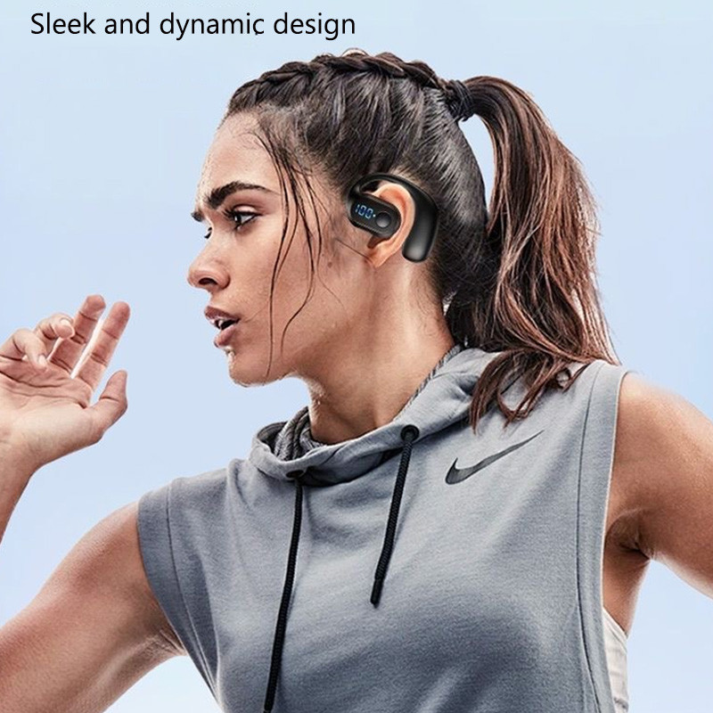 Tai nghe đơn Tai nghe Bluetooth không dây âm thanh nổi có thể đeo được mở có mic Màn hình kỹ thuật số