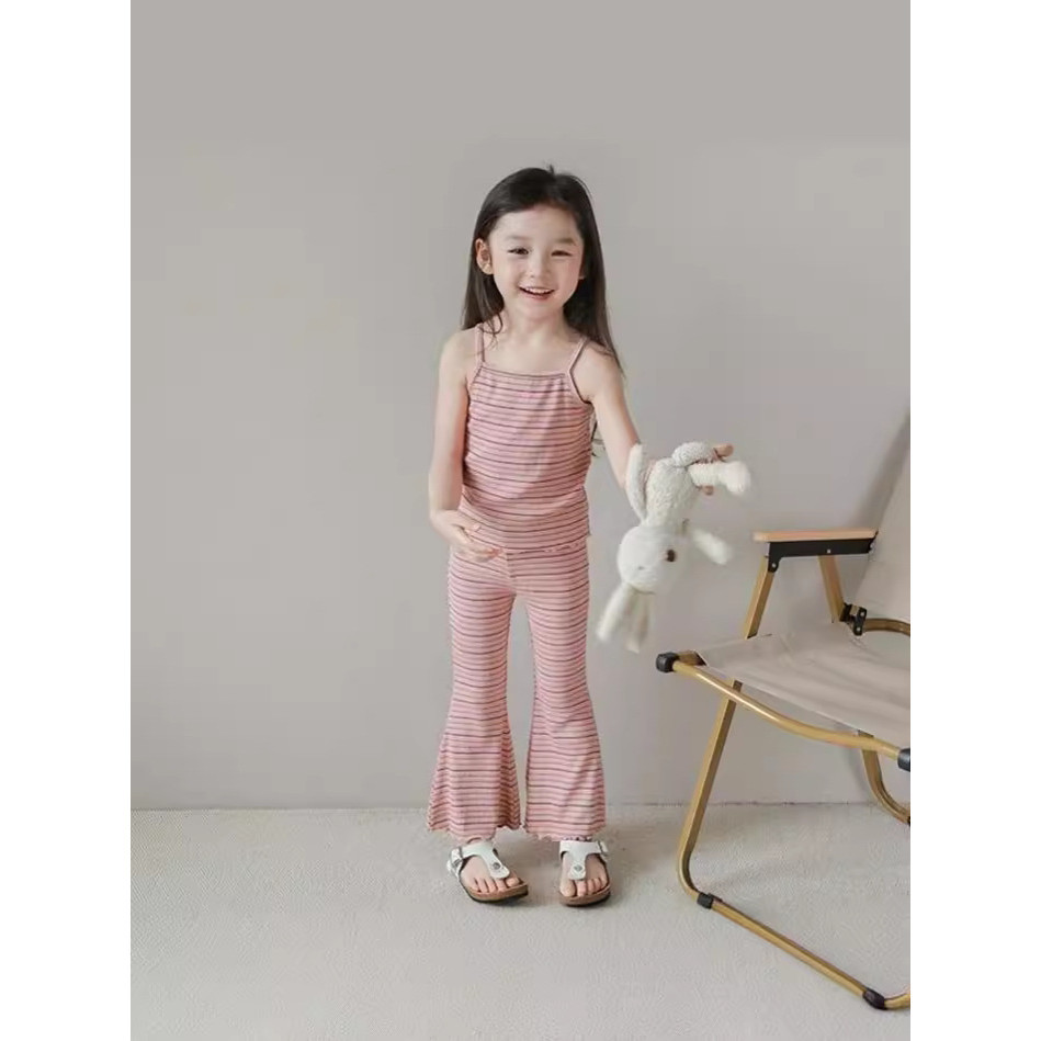 Bé Gái Mùa Hè Áo loe Quần Phù Hợp Với Mùa Hè Phiên Bản Hàn Quốc Thời Trang Phong Cách Phương Tây Phù Hợp Với Băng Lụa Phong Cách Mỏng Bé Gái Phù Hợp Với 90-140 Kích Thước WUFP