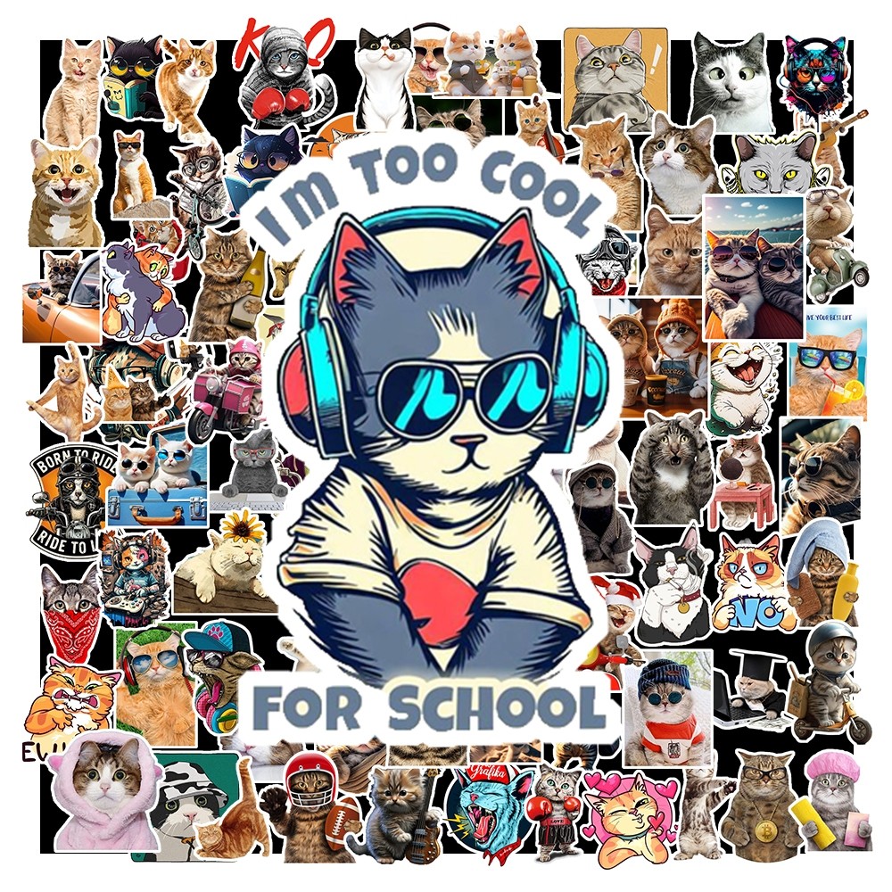 Set 50 Sticker Mèo Vui Nhộn – Chống Nước | Dán Laptop, Điện Thoại, Ván Trượt