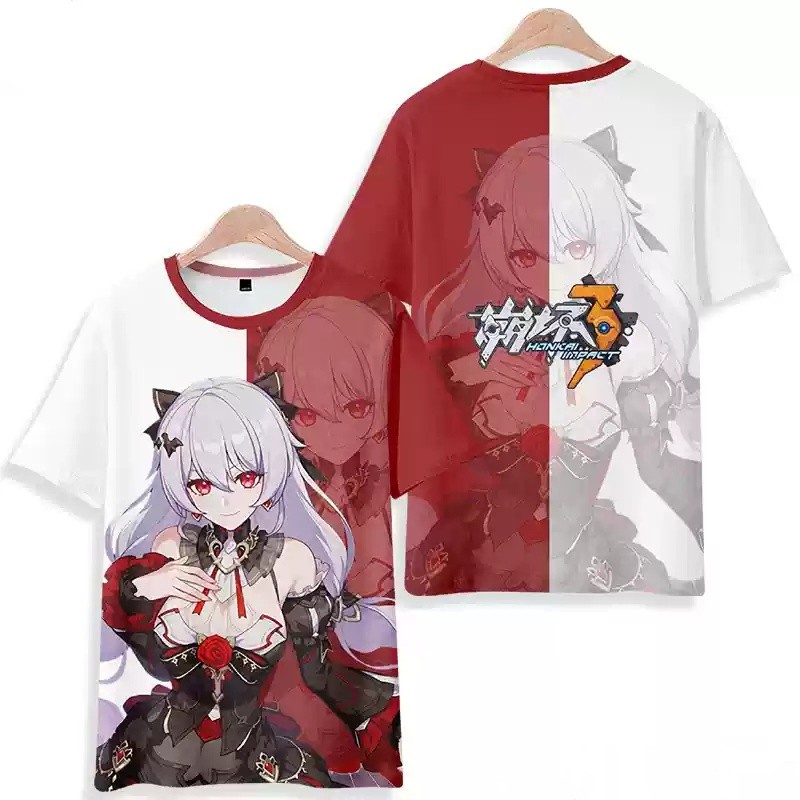 Áo thun cosplay Theresa Apocalypse từ Honkai Impact 3, vải full graphic, phù hợp mùa hè