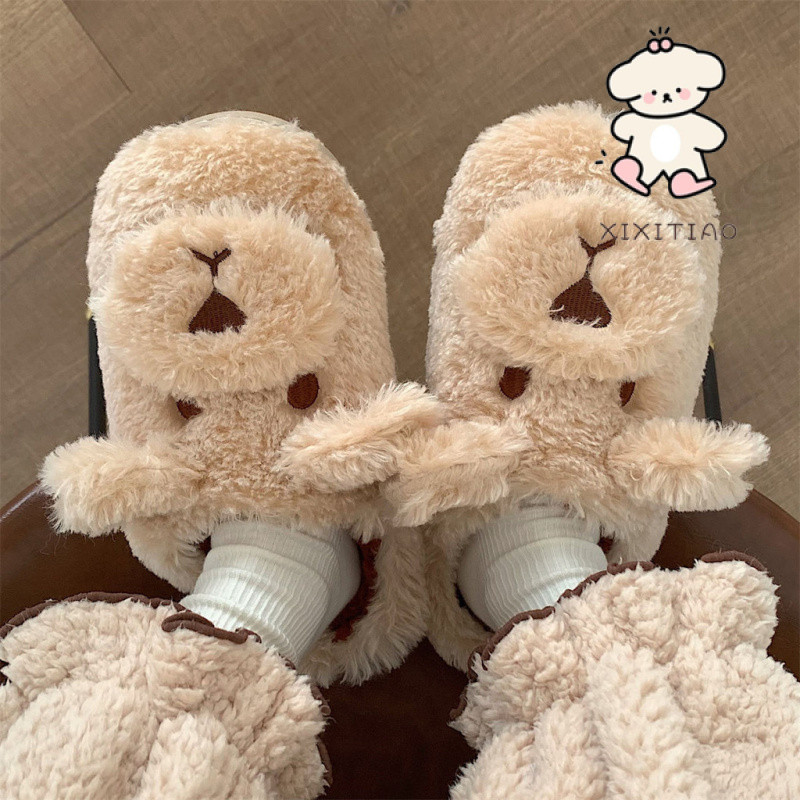 Xixitiao Dép Cotton Hoạt Hình Dễ Thương Ấm Áp Nữ Thu Đông Học Sinh Sử Dụng Tại Nhà Đế Mềm