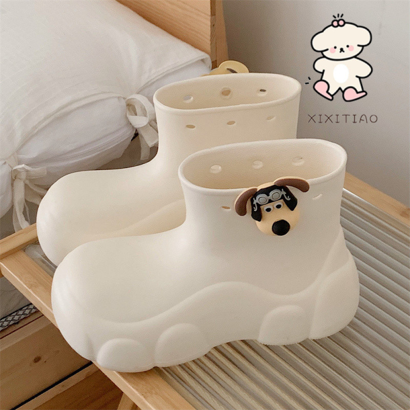 Xixitiao Giày Đi Mưa Bé Gái Phong Cách Mới Mùa Hè Hoạt Hình Dễ Thương Chó Bên Ngoài Mặc Thoải Mái Bốn Mùa Thời Trang Đa Năng