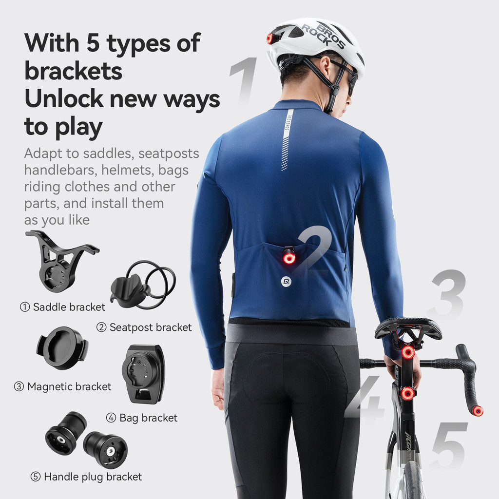 Đèn hậu thông minh Rockbros cho xe đạp, đồng bộ cảm biến, phù hợp MTB và xe đạp đường bộ