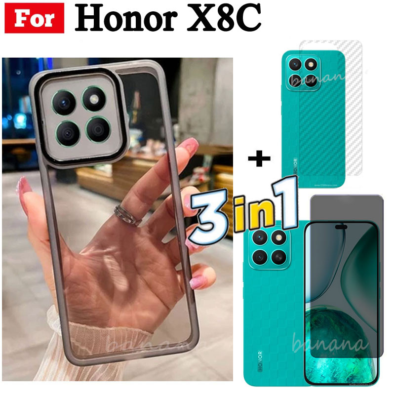 3 trong 1 Honor X8C X7C Honor 200 Vỏ điện thoại trong suốt bằng silicon mềm TPU thông minh có vỏ bảo vệ Camera + Kính cường lực riêng tư + Phim mặt sau