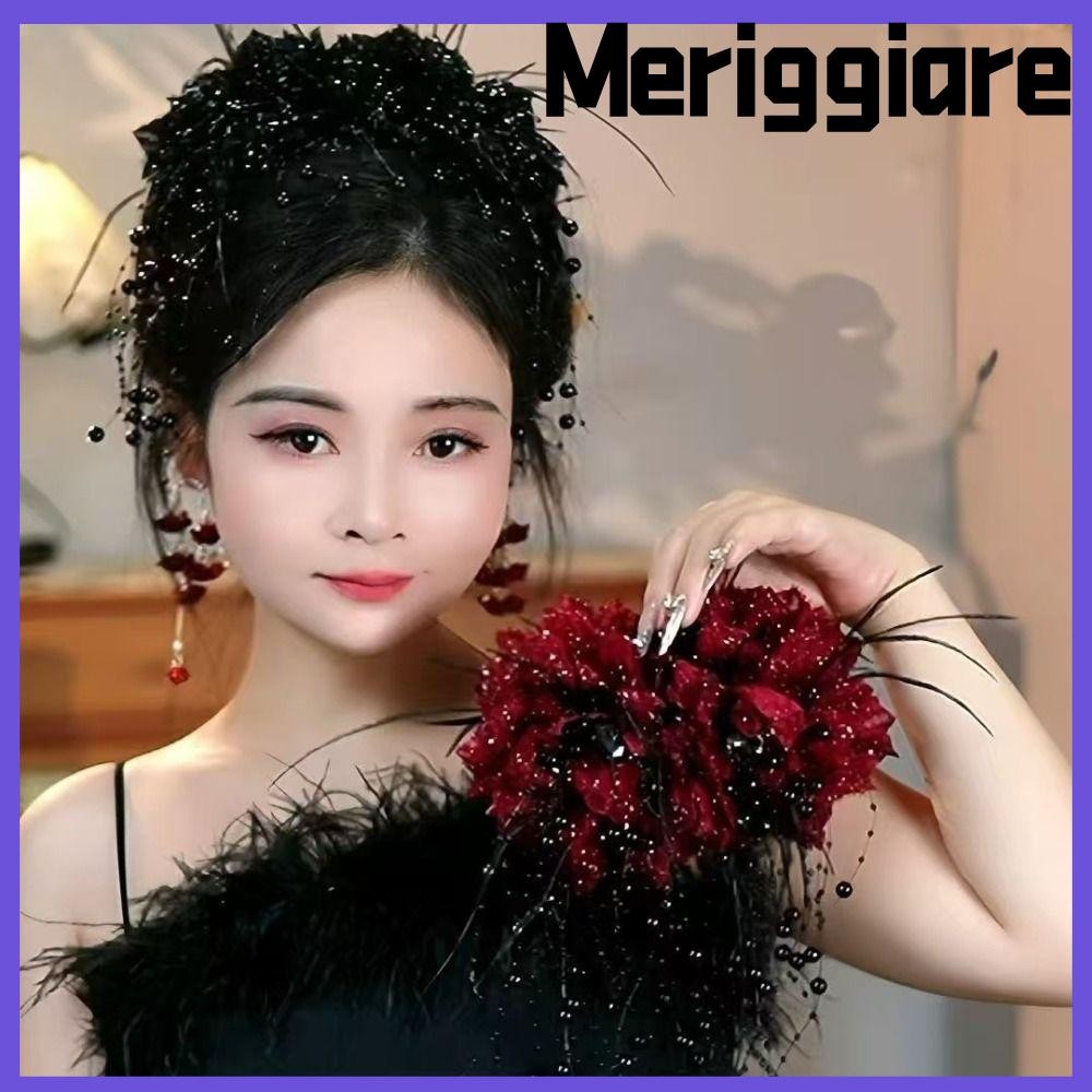 Vuốt Tóc MERIGGIARE, Kẹp Kéo Nhựa Tua Rua, Hoa Mẫu Đơn Thanh Lịch Đính Kim Sa Lấp Lánh Cá Mập Kẹp Nữ