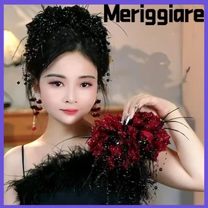 Vuốt Tóc MERIGGIARE, Kẹp Kéo Nhựa Tua Rua, Hoa Mẫu Đơn Thanh Lịch Đính Kim Sa Lấp Lánh Cá Mập Kẹp Nữ