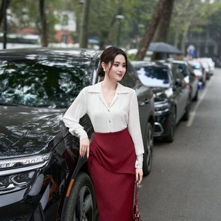Áo sơ mi cổ tim phối tay dài LA433