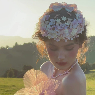 Vintage Hoa Cô Dâu Mũ Màu Hồng Nơ Hoa Vòng Hoa Tính Khí Mũ Đội Đầu