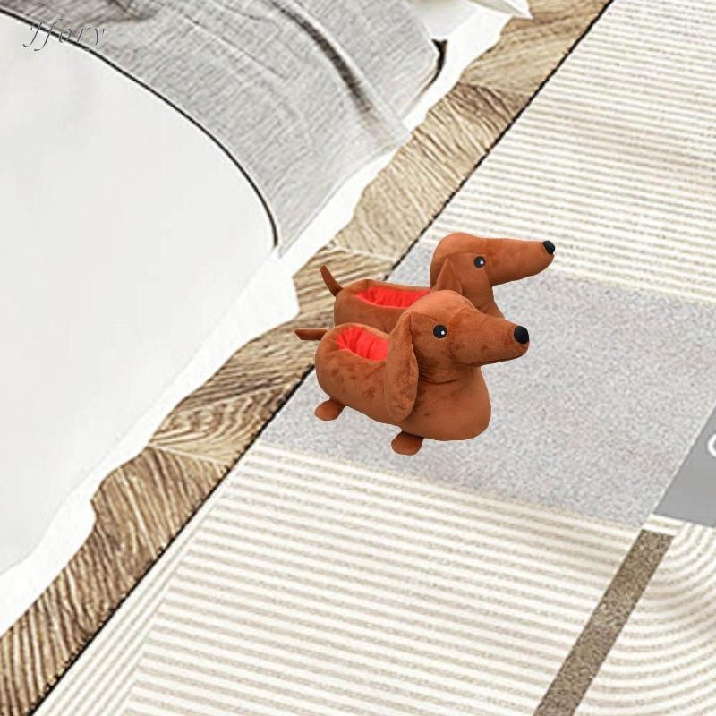Dachshund Dép Ấm Áp Thu Đông Sàn Dép Nhà Giày Hoạt Hình Chống Trượt Trượt Giày Dép Cotton Cho Nữ