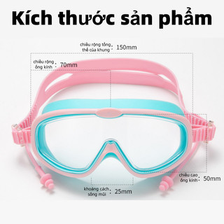Kính Bơi Gọng Silicon Chống Sương Mù Độ Nét Cao Kèm Bịt Tai Chống Tia UV Không Thấm Nước