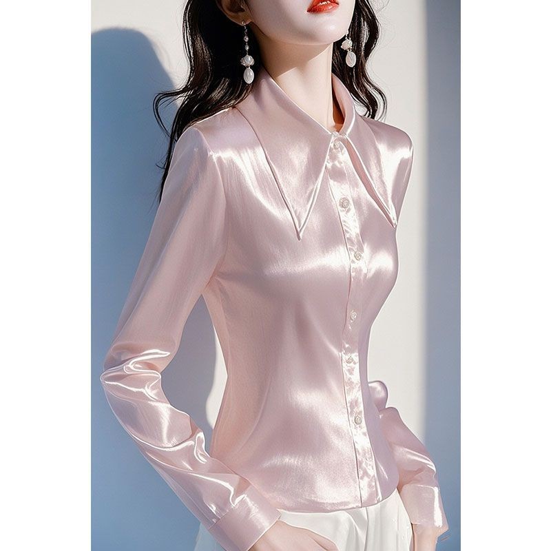 ✨Áo Sơ Mi Satin Màu Năm Nay Quần Áo Nữ 2025 Đầu Xuân Thời Trang Cao Cấp Nẹp Áo Sơ Mi Chuyên Nghiệp 25.3.26