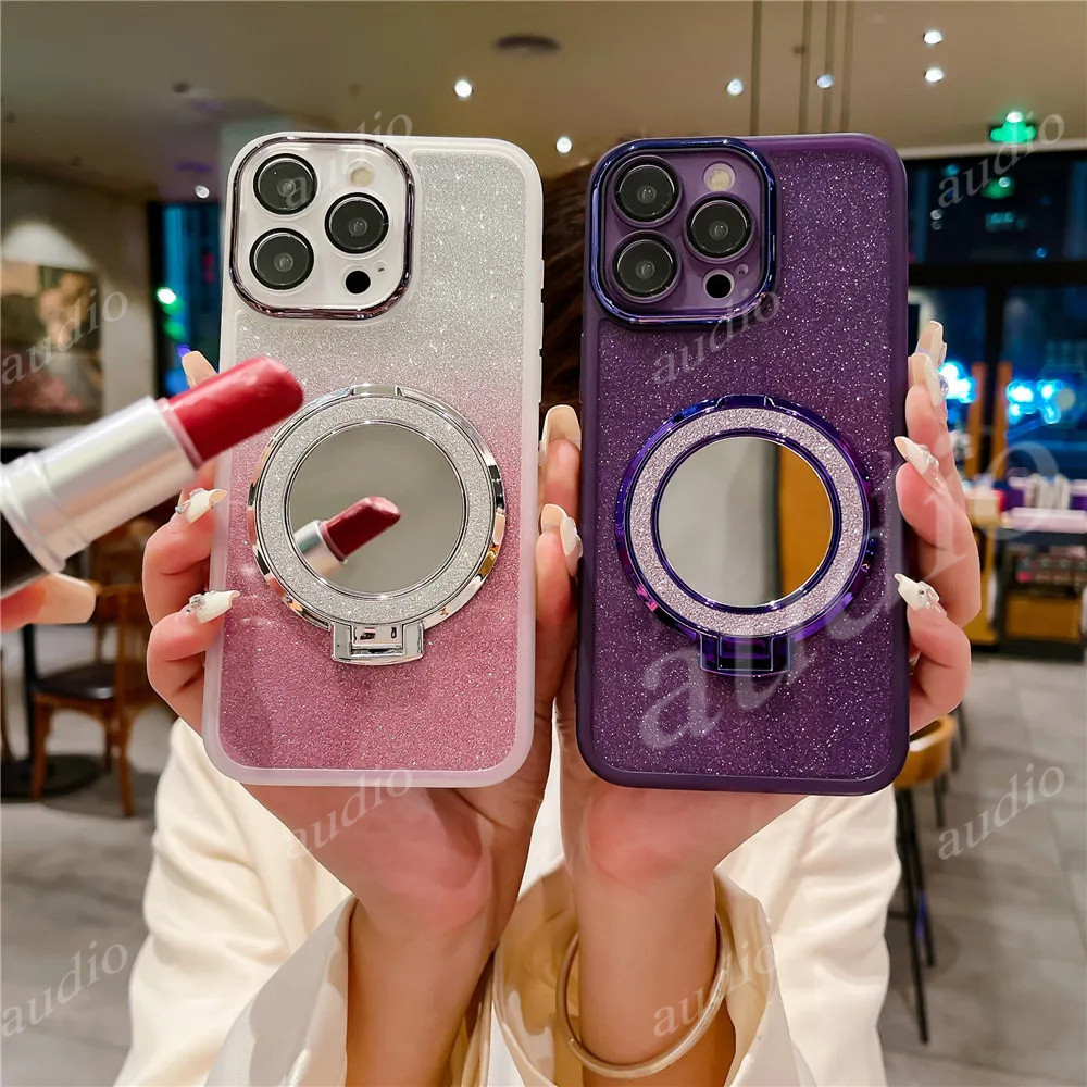 Lấp Lánh Gương Bling Giá Đỡ Từ Tính Ốp Lưng Điện Thoại Samsung Galaxy M55 M35 M15 4G 5G Full Ống Kính Camera Bảo Vệ Phim Lấp Lánh Vỏ Điện Thoại Có Chân Đế Để Bàn Ngón Tay Giá Đỡ