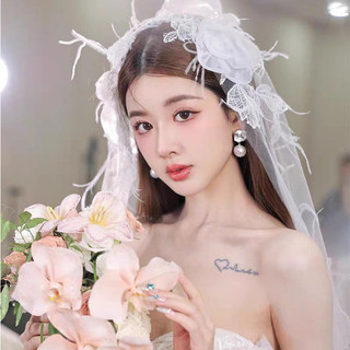 1 chiếc mũ lông vũ ren, phụ kiện váy cưới cô dâu, phụ kiện đám cưới đa năng studio