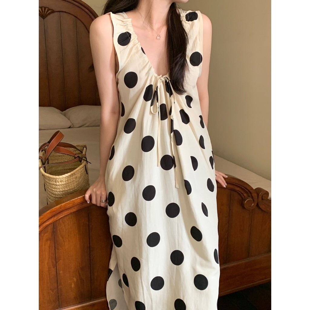 Suxi Pháp Retro Chấm Bi Mùa Hè Mới Rời Đầm Nữ 240503