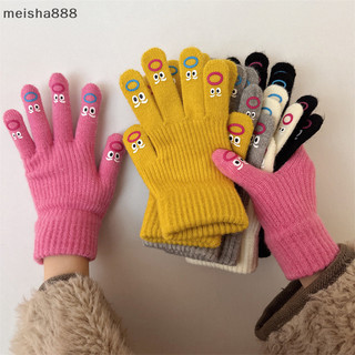 Meisha888 1 Nữ Ngộ nghĩnh Biểu Hiện Mặt Găng Tay Dệt Kim Full Ngón Găng Tay Móc Mềm Găng Tay Hoạt Hình Biểu Hiện Lái Xe Găng Tay