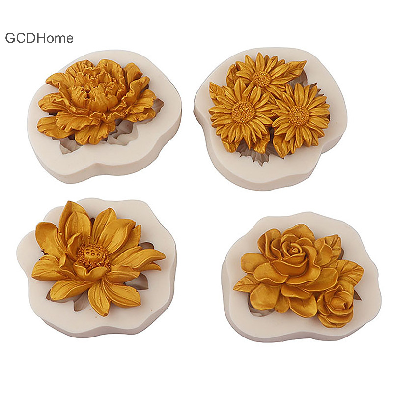 Gcdhome 1Pc Hoa Mẫu Đơn Hoa Hướng Dương Hoa Sen Khuôn Silicon Hoa Hồng Trung Quốc Trang Trí HOT