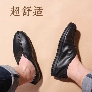 Cũ Bắc Kinh Vải Ngón Chân Lớp Da Thật Giày Nam Xuân Thu Đông Cũ Mũi Giày Monk Giày Slip-On Thoáng Khí Laz