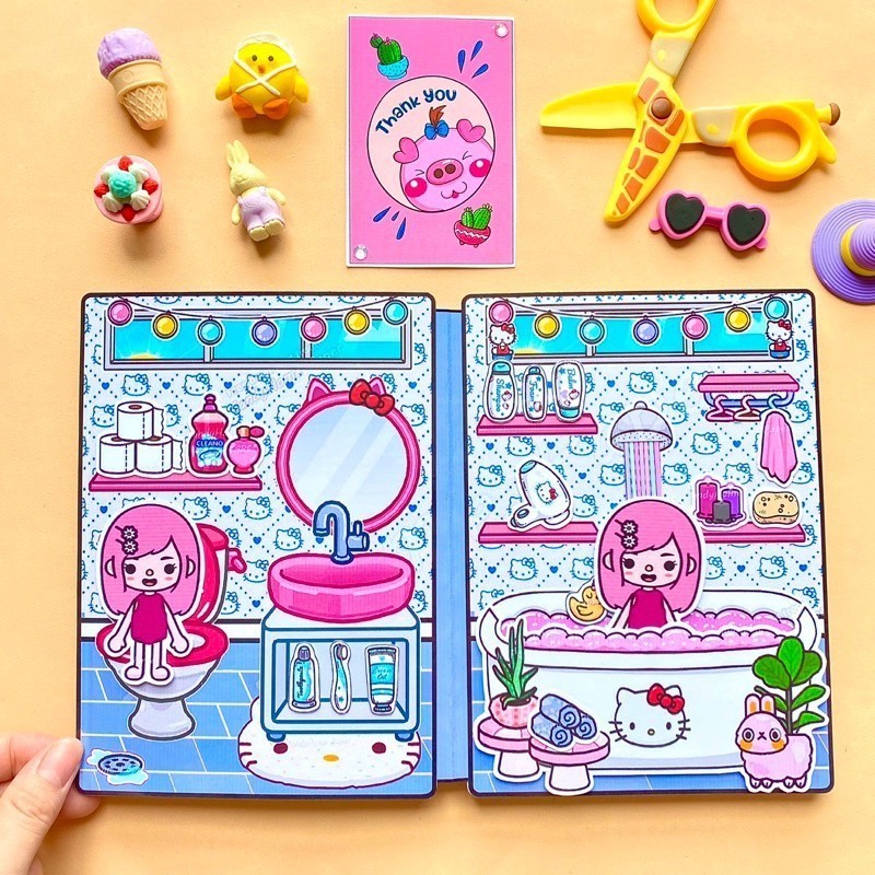 Sách toca life world KT Mèo Toka Dễ Thương Xinh ngôi nhà bằng giấy tiên xanh sổ búp bê giấy cài toca đồ chơi toca boca