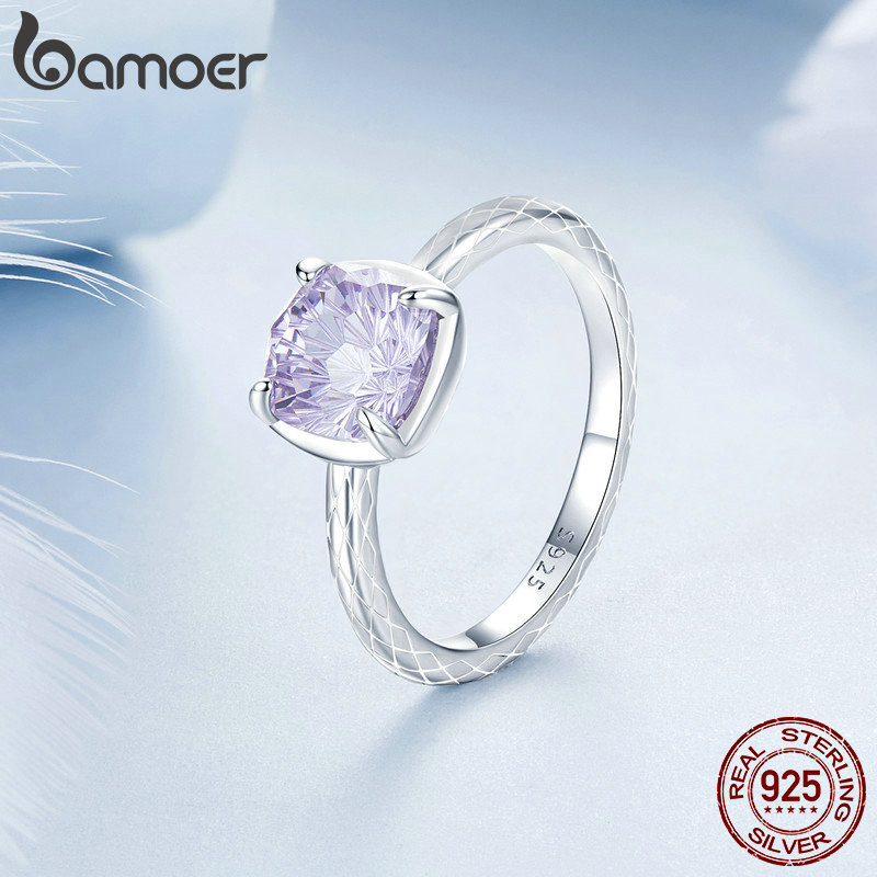 Bamoer 925 Sterling Sliver Nhẫn Tím Zircon Trang Sức Quà Tặng Cho Nữ